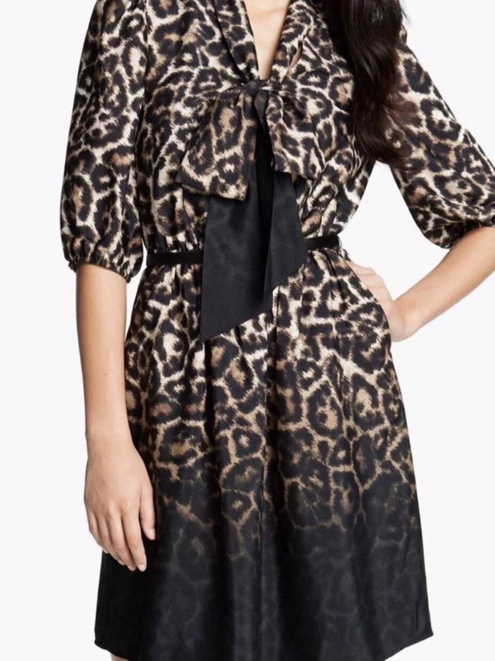 Vince Camuto Leopard Print Ombre Tie Front Midi Shirt Dress Size 10